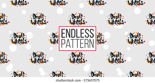 Funny cute hand drawn kids toy transport. Baby bright cartoon droll wheels, car, bonny route vector seamless pattern on light background. Set of isolated elements. 