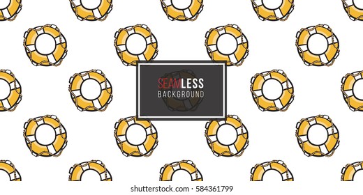 Funny cute hand drawn kids toy water transport for nursery decoration. Baby bright cartoon lifebuoy seamless pattern on white background. Vector illustration.