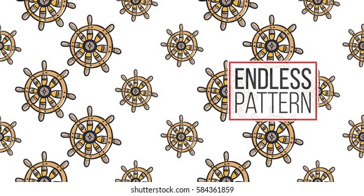 Funny cute hand drawn kids toy water transport for nursery decoration. Baby bright cartoon helm seamless pattern on white background. Vector illustration.
