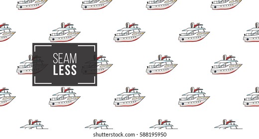 Funny cute hand drawn kids toy water transport for nursery decoration. Baby bright cartoon yacht seamless pattern on white background. Vector illustration.