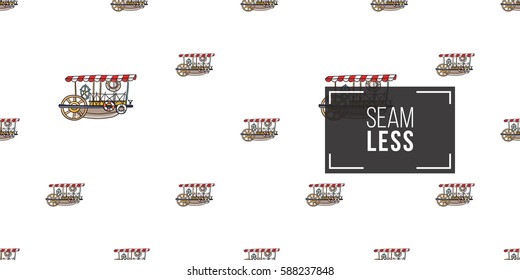 Funny cute hand drawn kids toy water transport for nursery decoration. Baby bright cartoon water-bus seamless pattern on white background. Vector illustration.