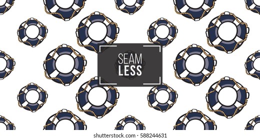 Funny cute hand drawn kids toy water transport for nursery decoration. Baby bright cartoon lifering seamless pattern on white background. Vector illustration.