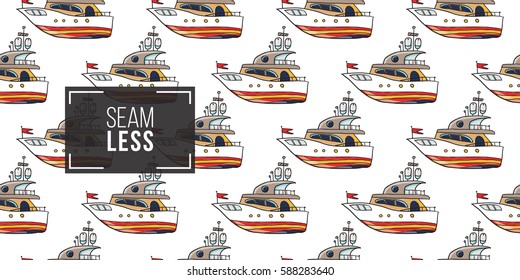 Funny cute hand drawn kids toy water transport for nursery decoration. Baby bright cartoon boat seamless pattern on white background. Vector illustration.