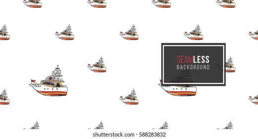Funny cute hand drawn kids toy water transport for nursery decoration. Baby bright cartoon boat seamless pattern on white background. Vector illustration.