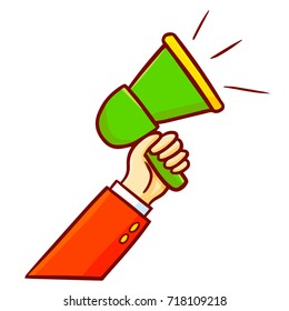 Funny and cute hand holding megaphone - vector.
