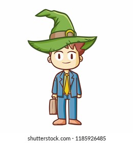 Funny and cute handsome businessman wearing witch hat for Halloween - vector.
