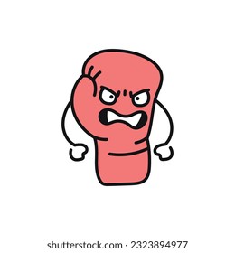 Funny cute happy boxing glove black line icon. Kawaii character illustration