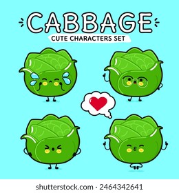 Funny cute happy Broccoli characters bundle set. Vector hand drawn doodle style character illustration icon design. Isolated blue background. Cute Broccoli mascot character collection