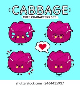 Funny cute happy Broccoli characters bundle set. Vector hand drawn doodle style character illustration icon design. Isolated blue background. Cute Broccoli mascot character collection