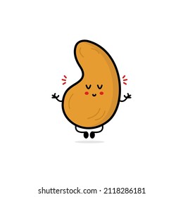 Funny cute happy cashew characters bundle set. Vector line cartoon style illustration. Cute cashew mascot character collection, outline cartoon illustration for coloring book