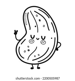 Funny cute happy cashew characters bundle set. Vector kawaii line cartoon style illustration. Cute cashew mascot character collection, outline cartoon illustration for coloring book