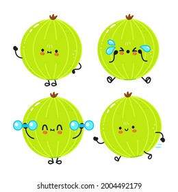 Funny cute happy gooseberry characters bundle set. Vector hand drawn doodle style cartoon character illustration icon design. Cute gooseberry mascot character collection