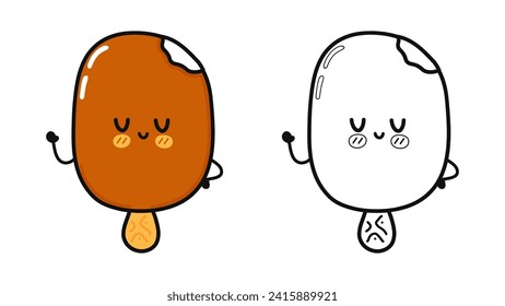 Funny cute happy Ice cream sundae characters bundle set. Vector hand drawn cartoon kawaii character illustration icon. Cute Ice cream sundae. Outline cartoon illustration coloring book