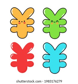 Funny cute happy japanese yen characters bundle set. Vector kawaii line cartoon style illustration. Cute japanese yen mascot character collection