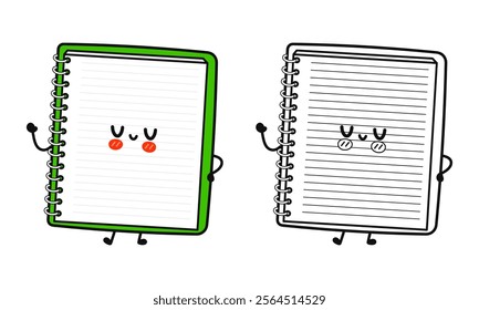 Funny cute happy Note pad characters bundle set. Vector hand drawn cartoon kawaii character illustration icon. Cute Note pad. Outline cartoon illustration for coloring book