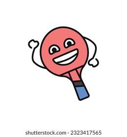 Gracioso lindo y feliz chirrido de ping pong icono de línea negra. Ilustración de caracteres de Kawaii