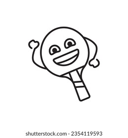 Funny cute happy ping-pong racket black line icon. Kawaii character illustration