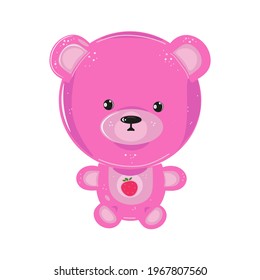 Funny cute happy pink bear character isolated on white background