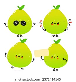 Funny cute happy Pomelo characters bundle set. Vector hand drawn doodle style cartoon character illustration icon design. Cute Pomelo mascot character collection