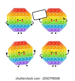 Funny cute happy popit characters bundle set. Vector kawaii line cartoon style illustration. Cute popit mascot character collection
