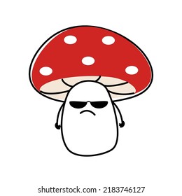 Funny cute happy smiling mushroom amanita. Vector flat cartoon character illustration icon. Design fly agaric isolated on white background.