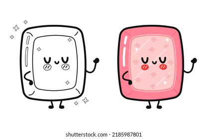 Funny cute happy soap characters bundle set. Vector hand drawn cartoon kawaii character illustration icon. Cute soap. Outline cartoon illustration coloring book