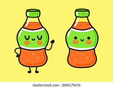 Funny cute happy soda characters bundle set. Vector hand drawn cartoon kawaii character illustration icon. Isolated on white background. Cute soda mascot character collection