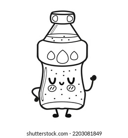 Funny cute happy soda characters bundle set. Vector hand drawn cartoon kawaii character illustration icon. Isolated on white background.Outline cartoon illustration for coloring book