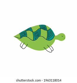 Funny and cute happy turtle walking - vector.