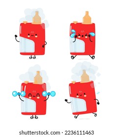 Funny cute happy vape characters bundle set. Vector hand drawn doodle style cartoon character illustration icon design. Cute vape mascot character collection