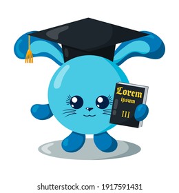 Funny cute hare or rabbit justice with book (copy space) and hat in flat design. Isolated animal vector illustration	