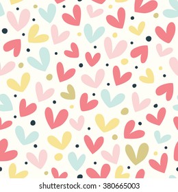 Funny and cute hearts in a seamless pattern.