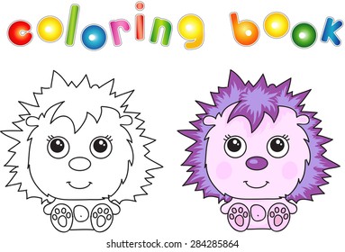 Funny and cute hedgehog. Vector illustration for children. Coloring book