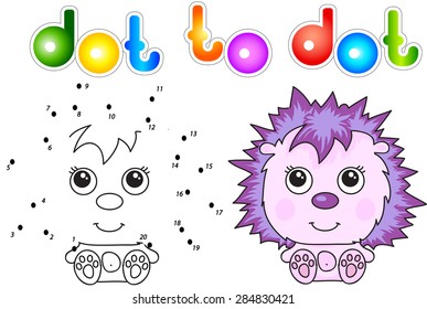 Funny and cute hedgehog. Vector illustration for children. Dot to dot game