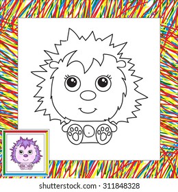 Funny and cute hedgehog. Vector illustration for children. Coloring book for kids