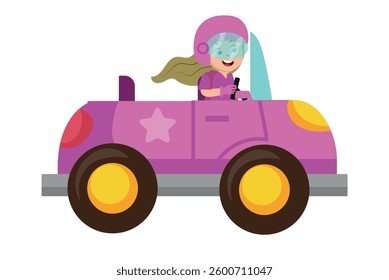 funny and cute helmet girl driving with safety helmet. vector illustration.