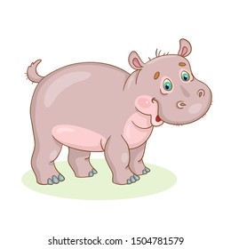 Funny cute hippo. In cartoon style. Isolated on white background. Vector illustration.