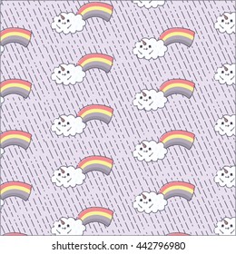 Funny cute horned cloud with rainbow. Can be used as a festive paper print. 