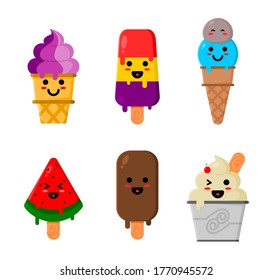 Funny cute ice cream character set