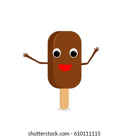 Funny and cute Ice cream character isolated on white background. Ice cream with smiling human face vector illustration. Kids restaurant menu