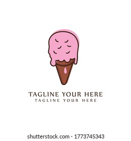 funny and cute ice cream logo vector illustration. character ice cream icon.