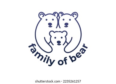 Funny Cute Ice Polar Grizzly Bear Family Cartoon Logo Design Vector