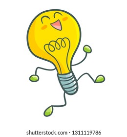 Funny and cute idea bulb lamp running happily - vector