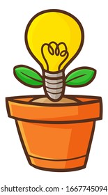 Lámpara de ideas divertida y linda crece en una olla