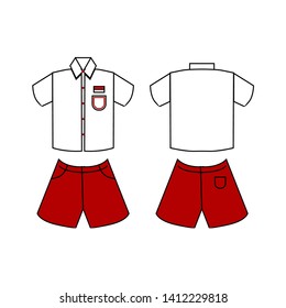 Funny and cute Indonesian elementary school with uniform standing