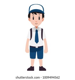 Funny and cute Indonesian junior high school with uniform standing - vector.