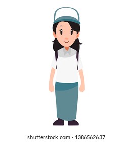 Funny and cute Indonesian senior high school girl with white & blue uniform standing - vector.