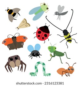 Funny and cute insects set