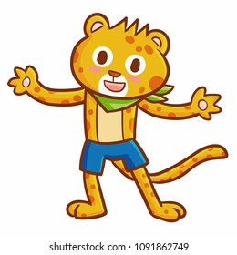 Funny and cute jaguar wearing blue short pants - vector.