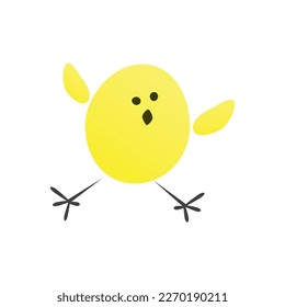 Funny Cute Jumping Yellow Chick Isolated on White Background - Editable Vector Format